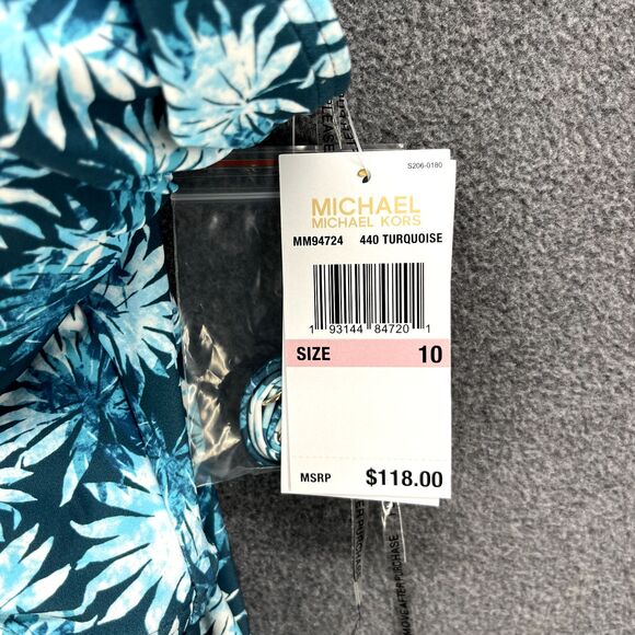 MICHAEL KORS One Piece Swimsuit 440 Turquoise Floral Print Size 10 MRSP $118 - Picture 9 of 14
